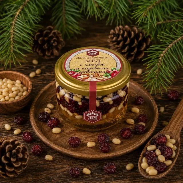 Кедровые орехи с вяленой клюквой в меду · 300 г